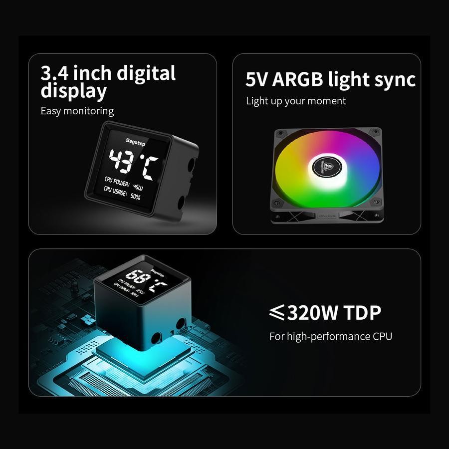 Segotep BeAced 360 ARGB - CPU AIO Liquid Cooler Fan 360mm with LCD Digital Display - Image 2