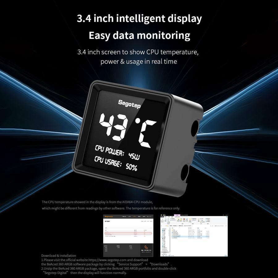 Segotep BeAced 360 ARGB - CPU AIO Liquid Cooler Fan 360mm with LCD Digital Display - Image 4