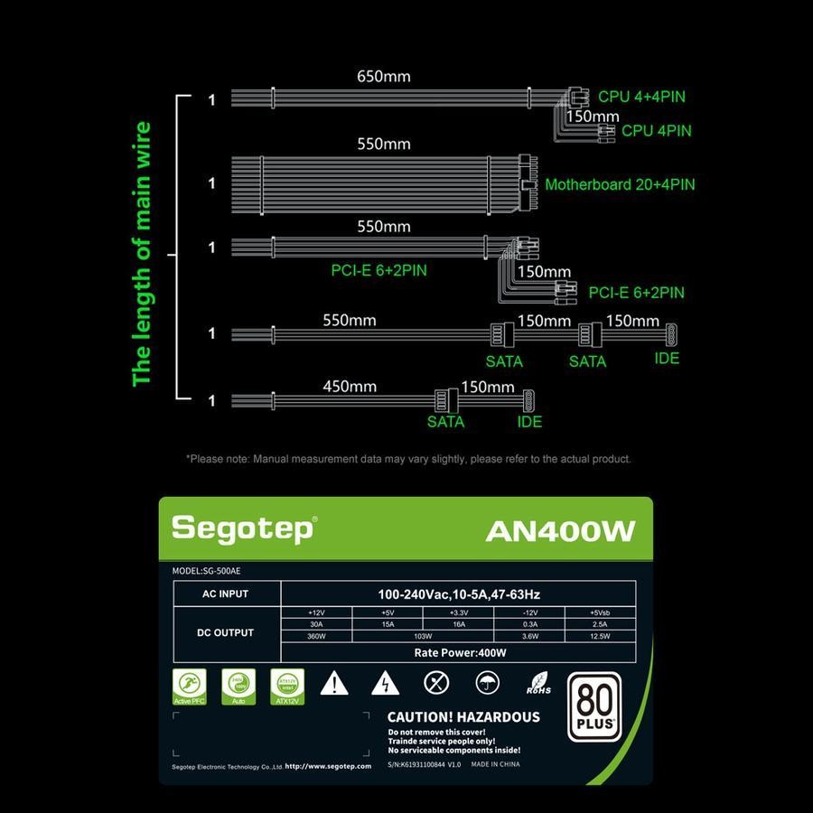 Segotep AN400W 400W PSU - Power Supply 400 Watt 80+ White - Image 6