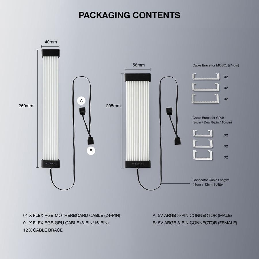 Tecware Flex RGB ARGB Extension PSU Cable - Power Supply Light Strip Cable Set - Image 5
