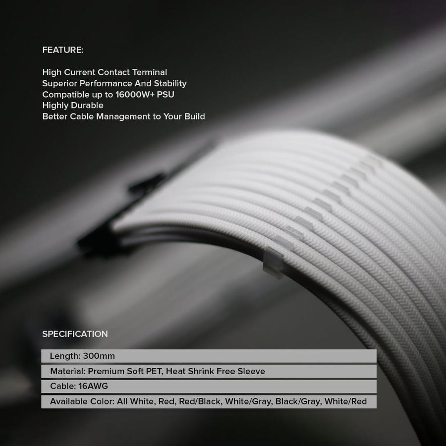 Tecware Flex+ Plus  Sleeved Extension PSU Cable - Power Supply Cable Set - Image 3