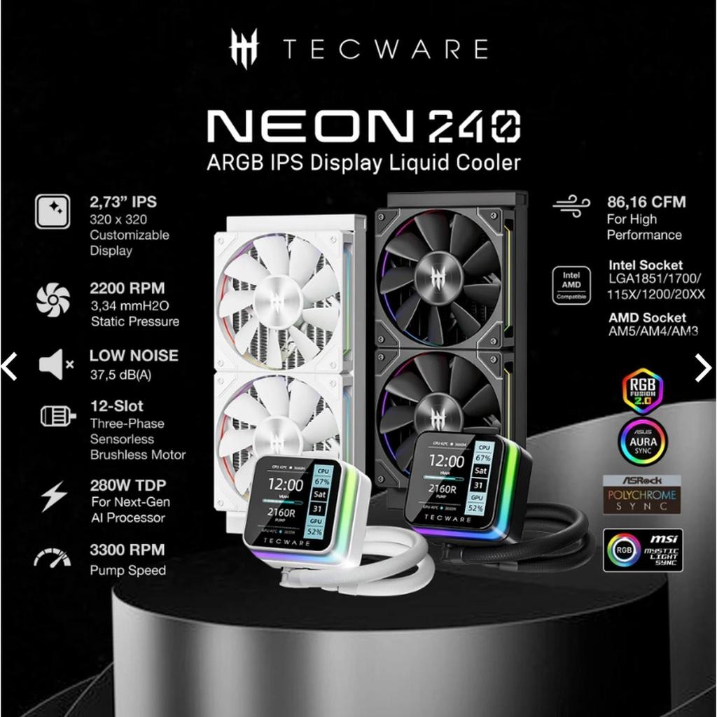 Tecware Neon 240 ARGB - CPU AIO Liquid Cooler Fan 240mm with IPS LCD Display - Image 2