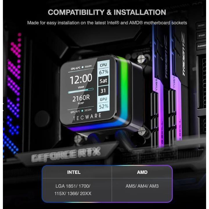 Tecware Neon 240 ARGB - CPU AIO Liquid Cooler Fan 240mm with IPS LCD Display - Image 6