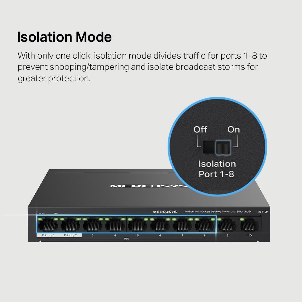 Mercusys MS110P 10-Port 10/100Mbps Desktop Switch with 8-Port PoE+ - Image 6