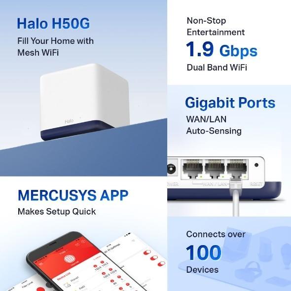 Mercusys Halo H50G AC1900 Whole Home Mesh Wi-Fi System 1 Pack - Image 2