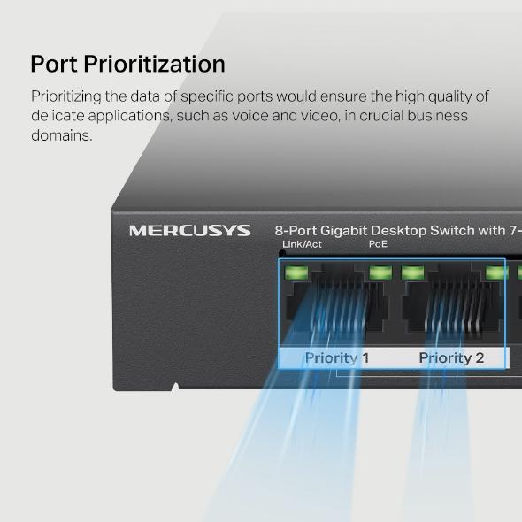Mercusys MS108GP 8-Port Gigabit Desktop Switch with 7-Port PoE+ - Image 4
