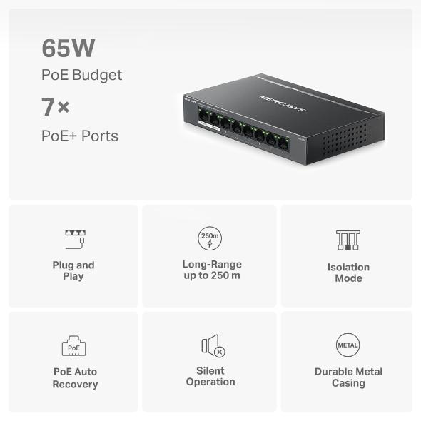 Mercusys MS108GP 8-Port Gigabit Desktop Switch with 7-Port PoE+ - Image 6