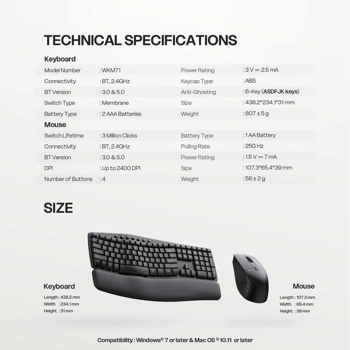 Fantech WKM71 Aera Wireless Ergonomic Keyboard + Mouse - Image 4