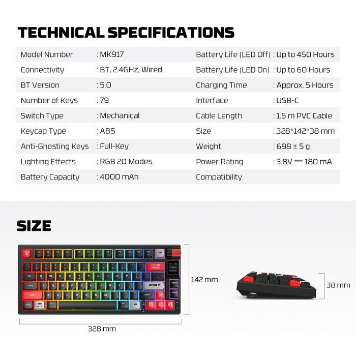 Fantech ATOM PRO79 MK917 RGB Wireless - 65% Mechanical Gaming Keyboard - Image 7