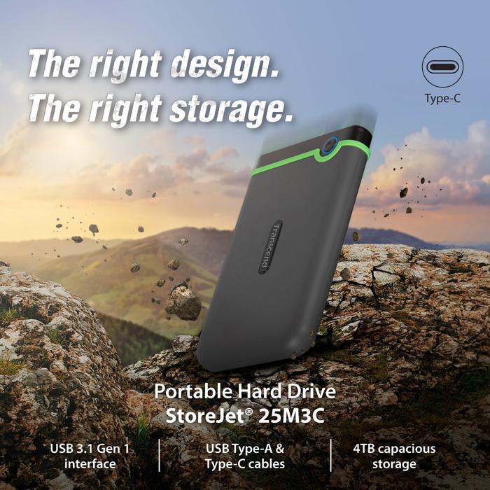 Transcend 25M3C 4TB USB-C 3.1 - HDD / Hardisk / Harddisk External 2.5" Shockproof - Image 2
