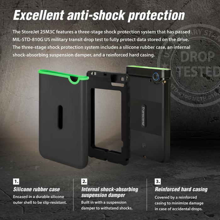 Transcend 25M3C 4TB USB-C 3.1 - HDD / Hardisk / Harddisk External 2.5" Shockproof - Image 4
