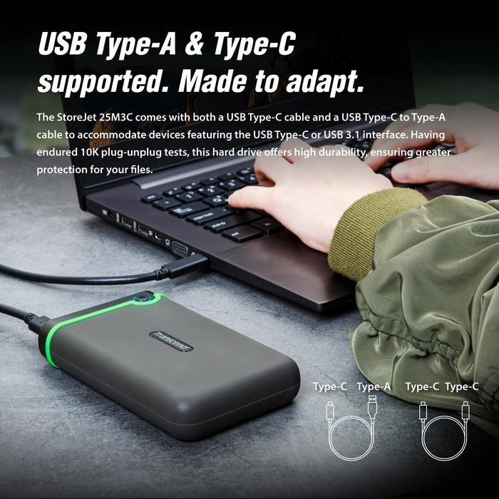 Transcend 25M3C 4TB USB-C 3.1 - HDD / Hardisk / Harddisk External 2.5" Shockproof - Image 5