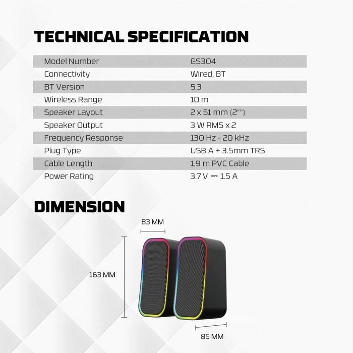 Fantech GS304 Groove Speaker Dual Mode BT 3.5mm USB Bass RGB Bluetooth GS-304 - Image 6