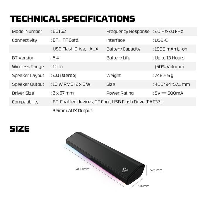 Fantech Groove Bar PRO BS162 Speaker Gaming Wireless Bluetooth RGB Soundbar - Image 9