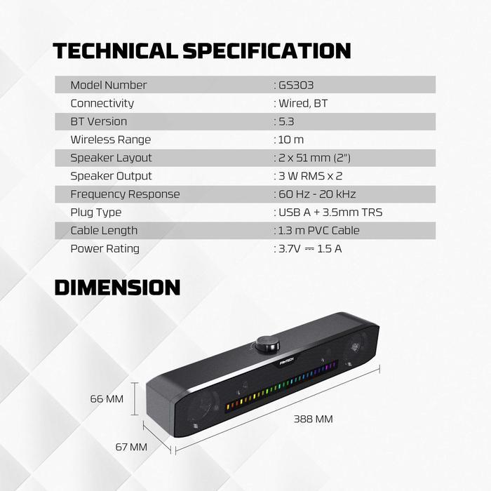 Fantech Speaker Gaming Bluetooth GROOVE BAR GS303 RGB Light Bar Minimalist Super Bass Dual Mode - Image 9