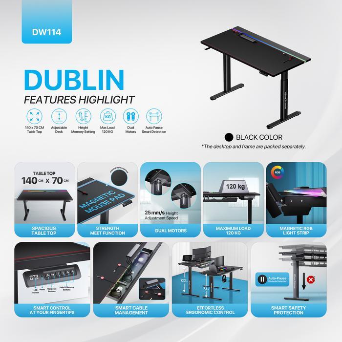 Fantech Workstation Dublin DW114 Electric Adjustable Desk Black - Image 2