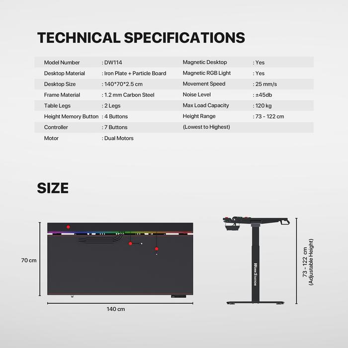 Fantech Workstation Dublin DW114 Electric Adjustable Desk Black - Image 9