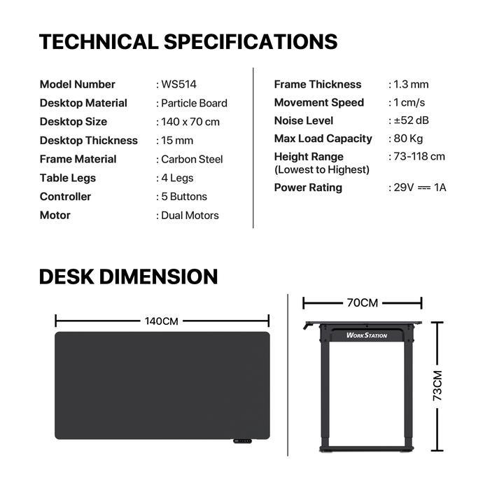 Fantech Meja Komputer Elektrik Adjustable Standing Desk Electric Work Station WS514 Meja Belajar Laptop Naik Turun - Image 9