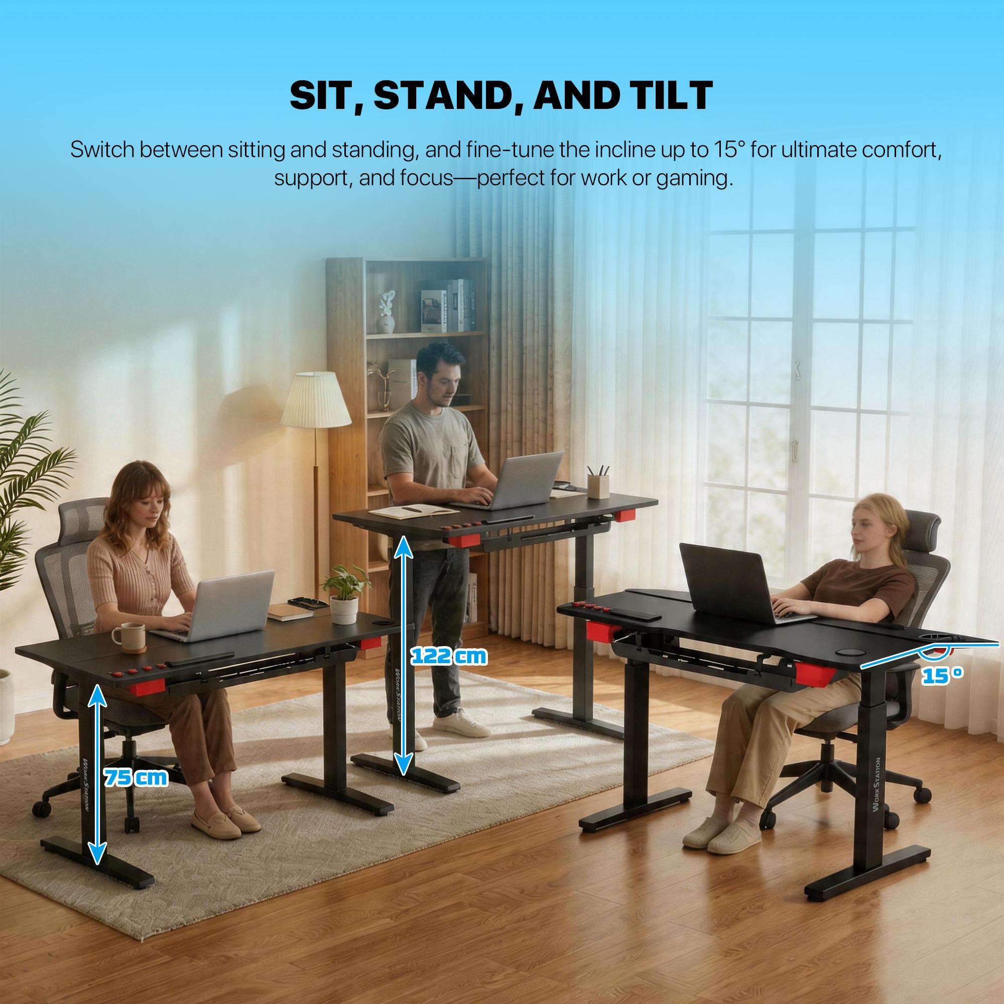 Fantech DW314 Electric Sit-Stand Tilt Desk 140x78cm Dual Motor Smart Control Height Adjustable Ergonomic Black - Image 4