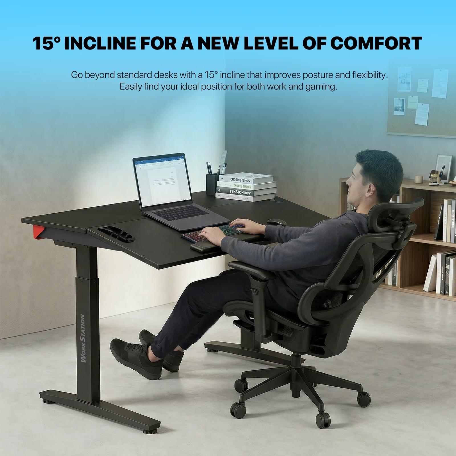 Fantech DW314 Electric Sit-Stand Tilt Desk 140x78cm Dual Motor Smart Control Height Adjustable Ergonomic Black - Image 6