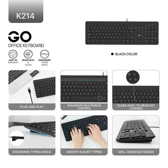 Fantech K214 GO Office Keyboard Kabel USB, Full Size 108 Keys, Silent Typing Ergonomis untuk Kerja & Sekolah, Plug & Play PC Laptop - Image 2