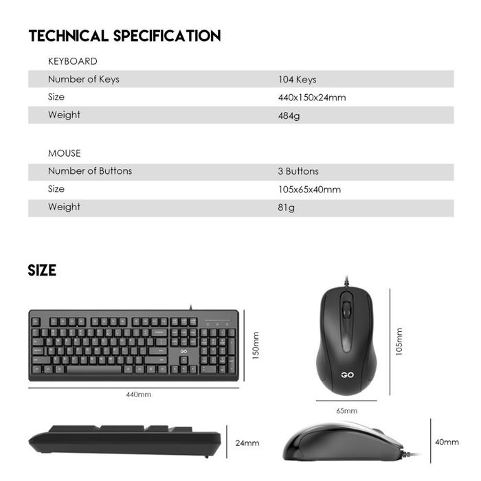 Fantech GO KM103 Keyboard Mouse Office Combo Kabel - Image 8