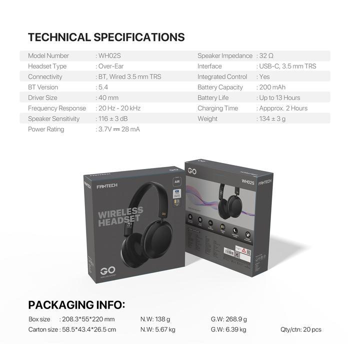 Fantech Headphone Bluetooth Headset Wireless GO AIR WH02s Earphones Headphones - Image 9