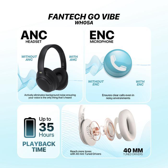 Fantech Go Vibe WH05A Wireless Headphone Bluetooth 5.3 ANC Noise Cancelling - Image 2