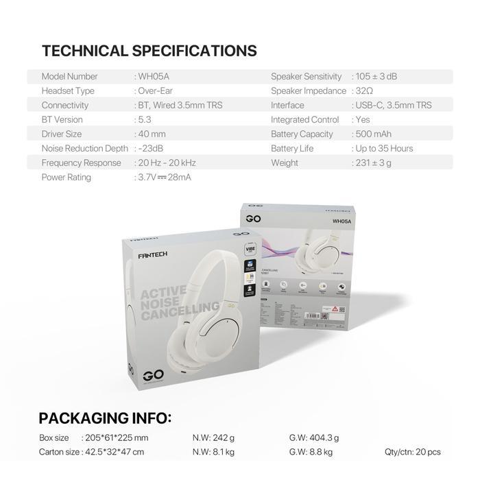 Fantech Go Vibe WH05A Wireless Headphone Bluetooth 5.3 ANC Noise Cancelling - Image 9