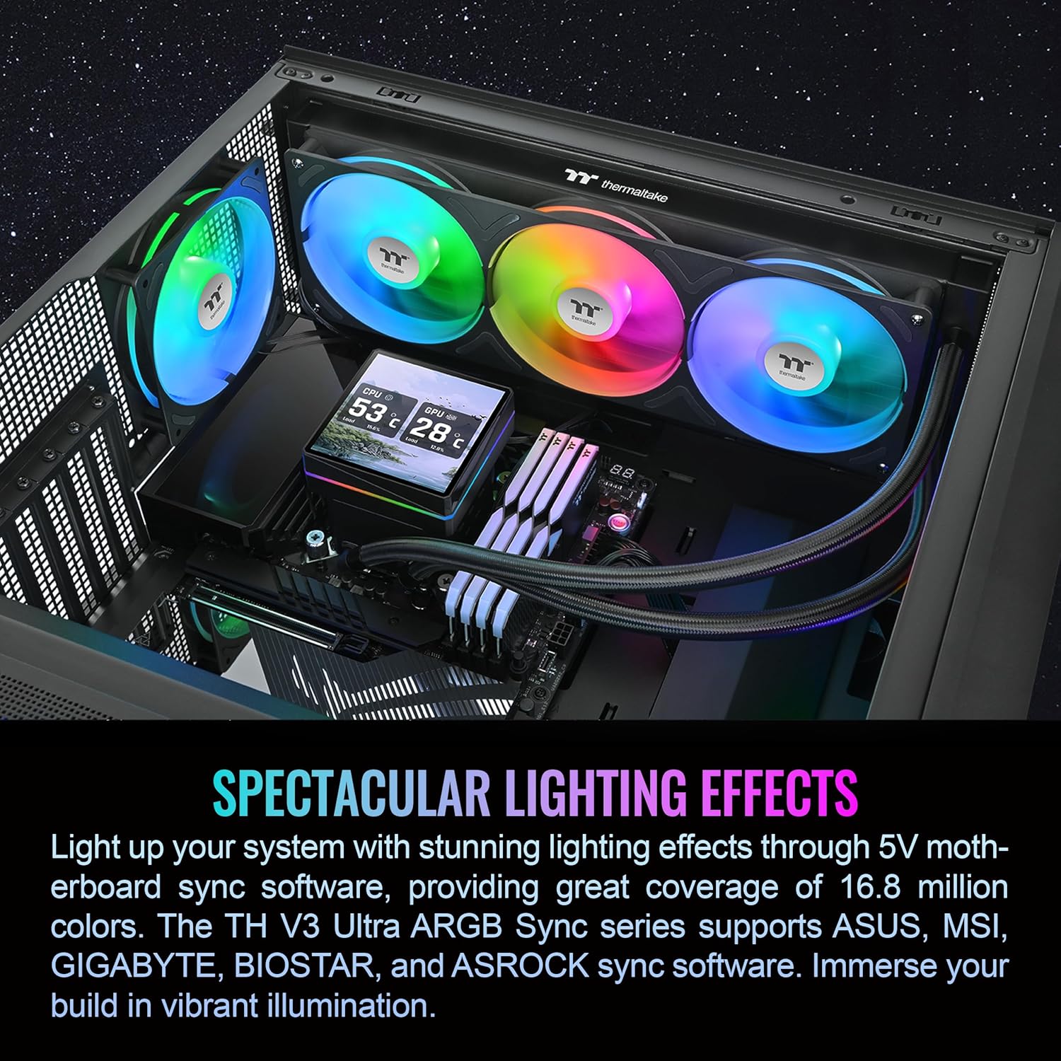 Thermaltake TH360 Ultra ARGB 360 - CPU AIO Liquid Cooler Fan 360mm with LCD TFT Display - Image 2