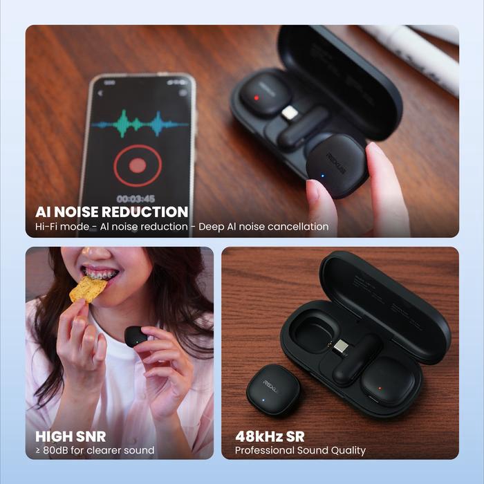 Rexus Sonar Lavalier LW10 / LW-10 Wireless Microphone Type C with AI Noise Reduction - Image 2