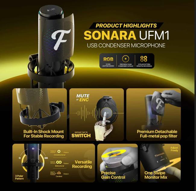 Fantech SONARA UFM1 Finecoustic Condenser RGB Microphone - Image 3