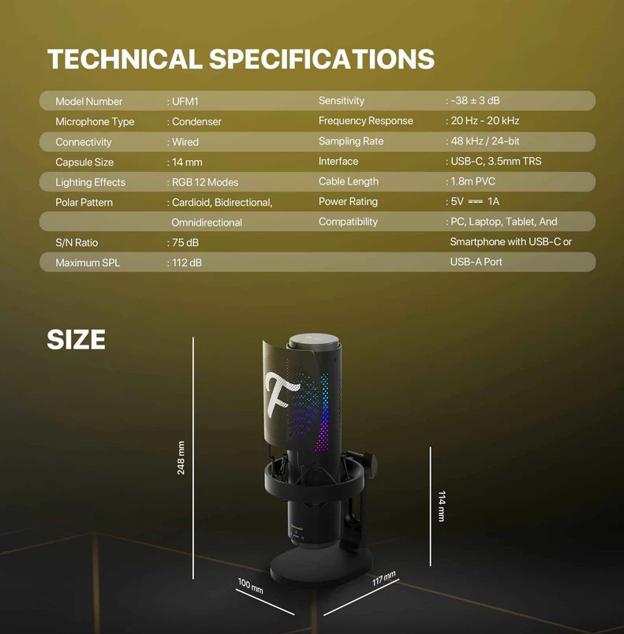 Fantech SONARA UFM1 Finecoustic Condenser RGB Microphone - Image 9