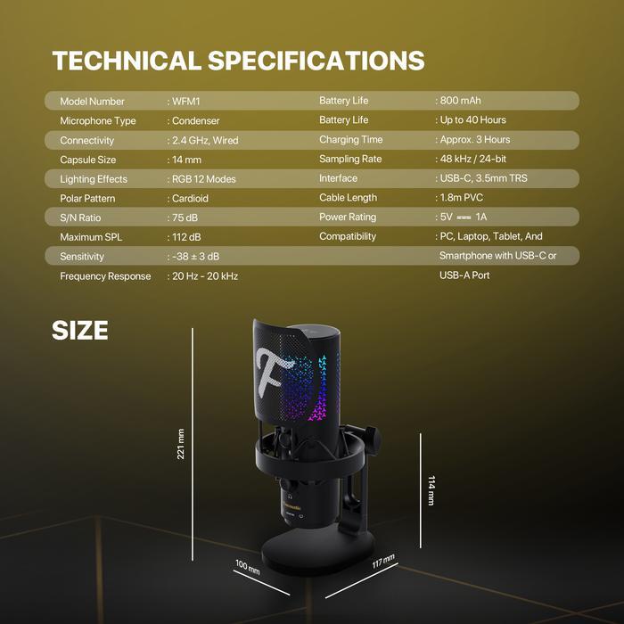 Fantech RESONO WFM1 / WFM-1 Wireless Microphone Finecoustic Condenser RGB - Image 8