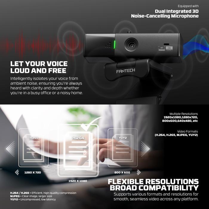 Fantech Webcam 2K Quad HD 60 FPS 1080p Auto Focus LUMINOUS C50 for PC Laptop Gaming - Image 2