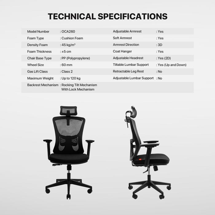 Fantech Kursi Kantor OCA260 Ergonomis Premium Kursi Kerja Gaming Sandaran Kepala 3 Posisi Kunci 3D Armrest - Image 8