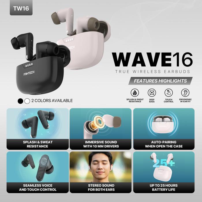 Fantech TWS Wave TW16 True Wireless Earphone Bluetooth 5.3 Earbuds - Seamless Auto Pairing Technology - Image 2