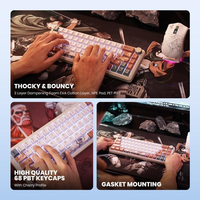 Rexus x Attack on Titan - Keyboard Gaming Mechanical Hotswap Aether 65 - Triple Mode Conection with Gasket Mount - Image 2