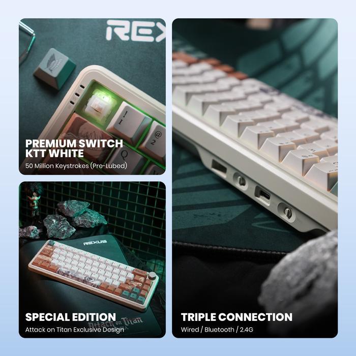 Rexus x Attack on Titan - Keyboard Gaming Mechanical Hotswap Aether 65 - Triple Mode Conection with Gasket Mount - Image 5
