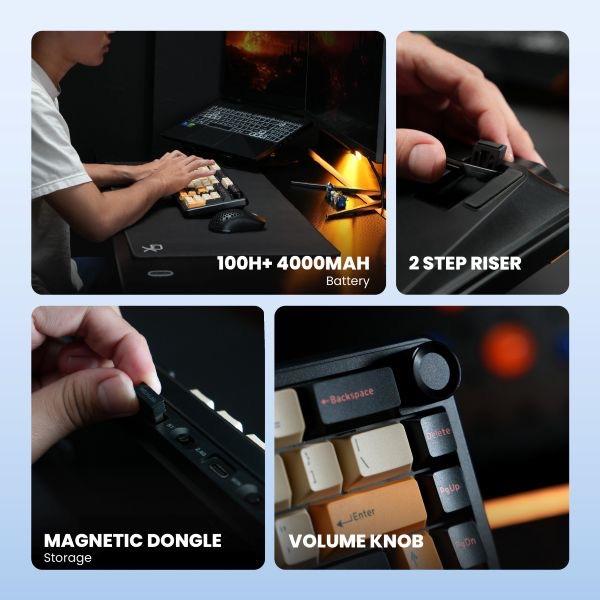 Rexus Aether A65 A75 A98 Mechanical Gaming Keyboard Wireless 3 Connection , Gasket Mounted EVA Sound Dampening Foam , Premium Switch KTT White , High Quality PBT Caps Cherry Profile , Hotswappable 5 pin switch - Image 2