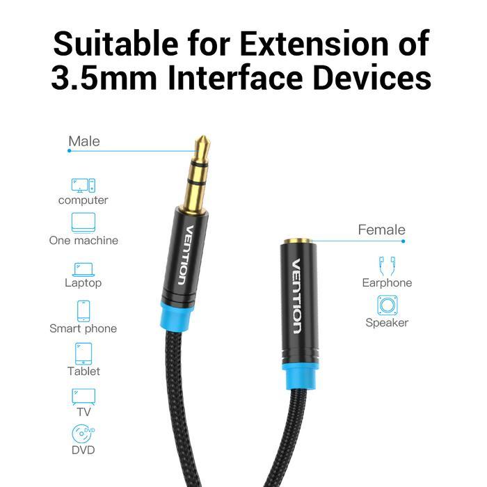 Vention VAB B06 Kabel Audio Extension AUX 3.5mm Braided - Audio Male to Female Cable - Image 7