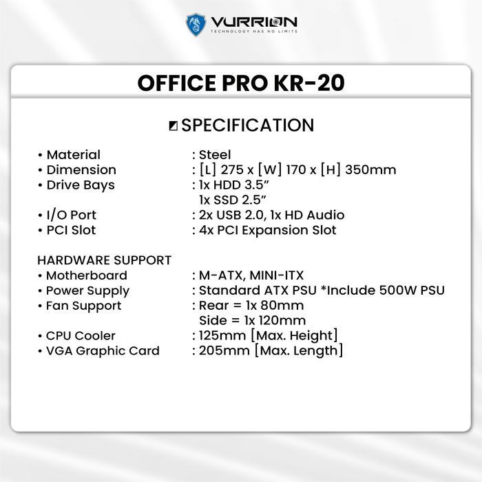 Vurrion Office PRO KR20 Case - PC Casing Include PSU 500W - Image 4