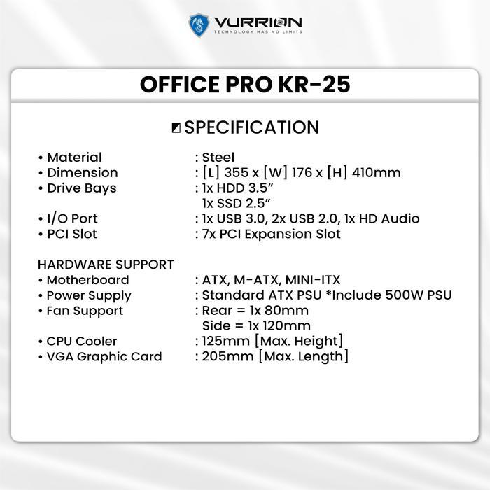 Vurrion Office PRO KR25 Case - PC Casing Include PSU 500W - Image 4