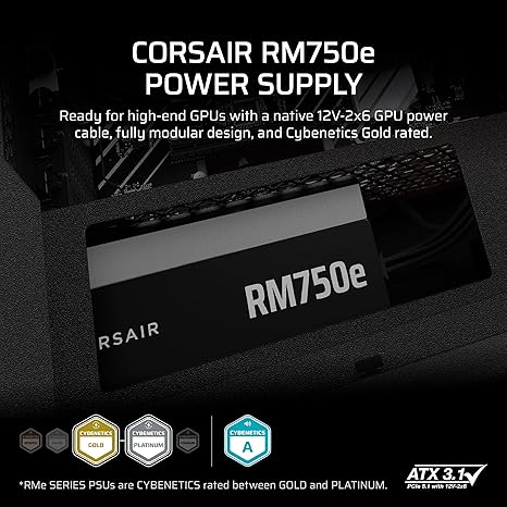 Corsair RM750e 750W ATX 3.1 PCIE5 PSU - Power Supply 750 Watt 80+ Gold Full Modular - Image 2