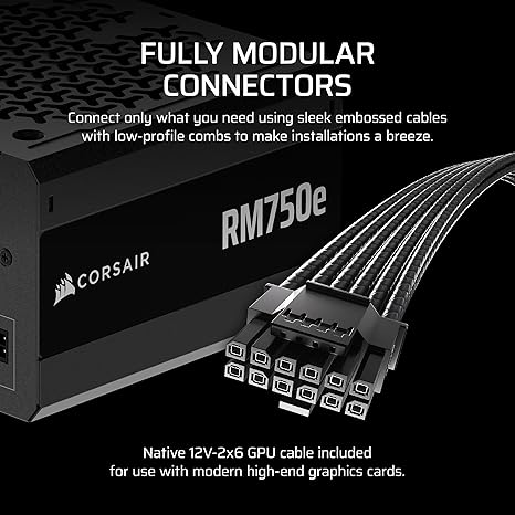 Corsair RM750e 750W ATX 3.1 PCIE5 PSU - Power Supply 750 Watt 80+ Gold Full Modular - Image 4