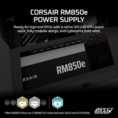 Corsair RM850e 850W ATX 3.1 PCIE5 PSU - Power Supply 850 Watt 80+ Gold Full Modular - Image 2
