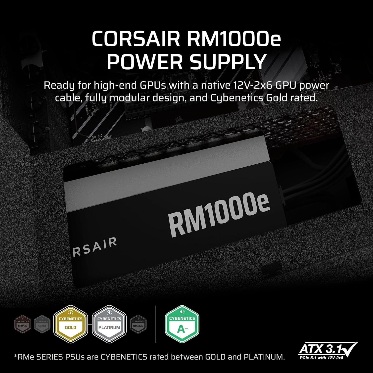 Corsair RM1000e 1000W ATX 3.1 PCIE5 PSU - Power Supply 1000 Watt 80+ Gold Full Modular - Image 2