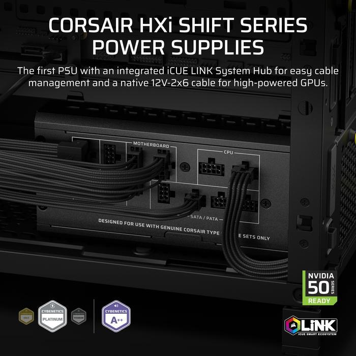 Corsair HX1200i Shift 1200W ATX 3.1 PCIE5 PSU - Power Supply 1200 Watt 80+ Platinum Full Modular - Image 2