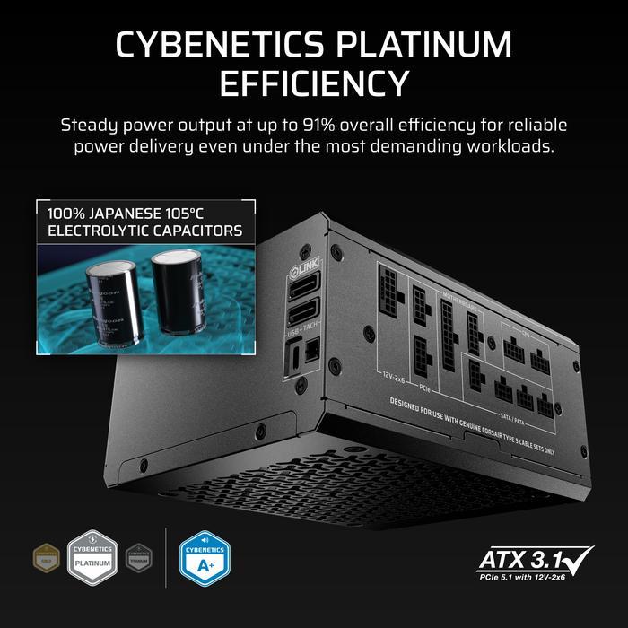Corsair HX1000i Shift 1000W ATX 3.1 PCIE5 PSU - Power Supply 1000 Watt 80+ Platinum Full Modular - Image 5