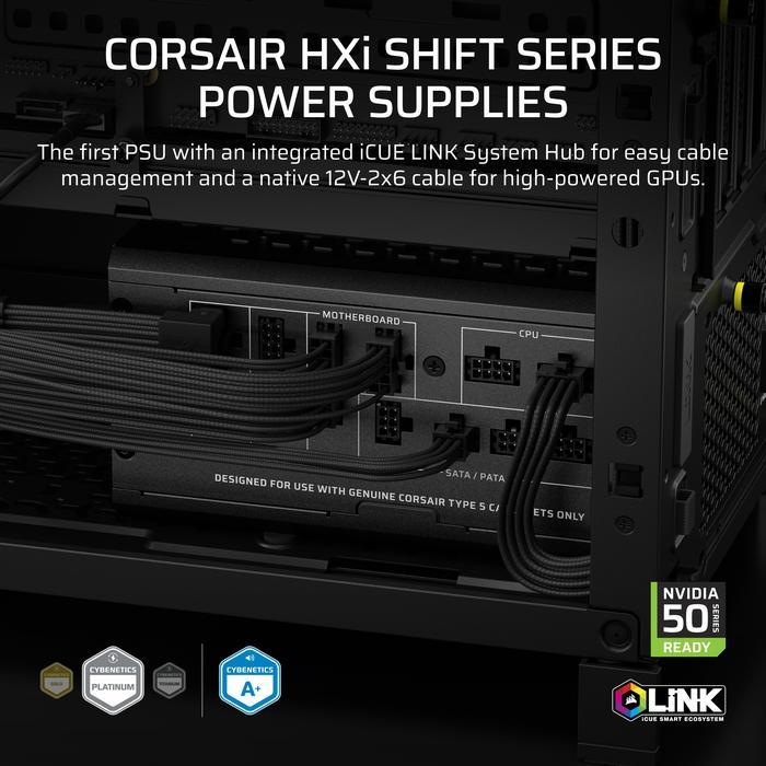 Corsair HX1000i Shift 1000W ATX 3.1 PCIE5 PSU - Power Supply 1000 Watt 80+ Platinum Full Modular - Image 7